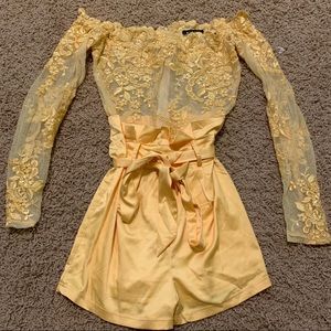 Golden yellow lace romper